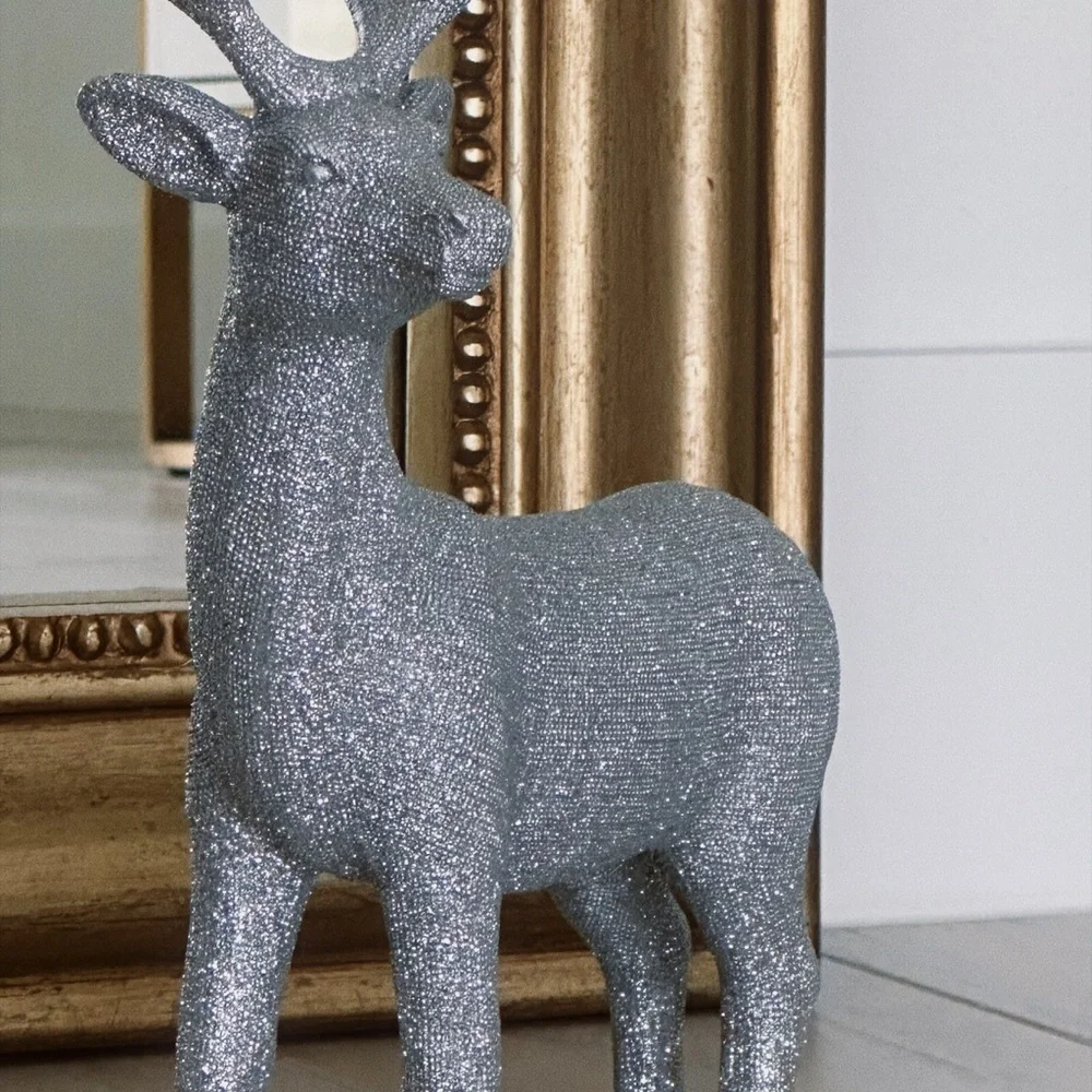 Z Gallerie Silver Glitter Deer Sculpture – Holiday or Year-Round Decor